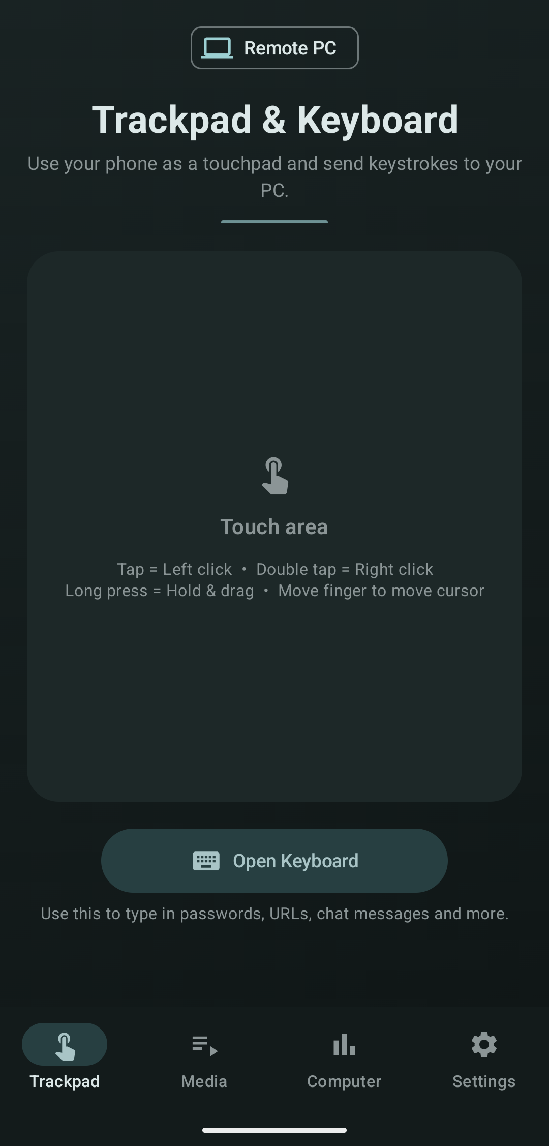 RemotePC main controls